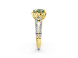 Yellow gold Fancy Green Heart  Halo Diamond Floral Split Shank Engagement Ring 2