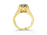 Yellow gold Fancy Green Heart  Halo Diamond Floral Split Shank Engagement Ring 3