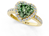 Yellow gold Fancy Green Heart  Halo Diamond Pavé Band Ring with Prong Setting_1