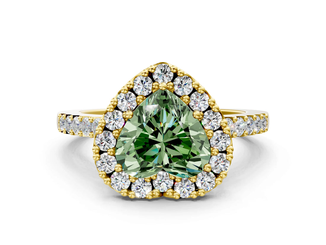 Yellow gold Fancy Green Heart  Halo Diamond Pavé Solitaire Ring_63
