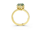 Yellow gold Fancy Green Heart  Halo Diamond Pave Band Ring with Four-Prong Setting_18
