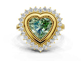 Yellow gold Fancy Green Heart  Halo Diamond Ring with Milgrain Edge and Round Prong Setting_23