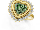 Yellow gold Fancy Green Heart  Halo Diamond Ring with Milgrain Edge and Round Prong Setting_24