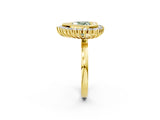 Yellow gold Fancy Green Heart  Halo Diamond Ring with Milgrain Edge and Round Prong Setting_25