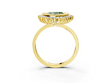 Yellow gold Fancy Green Heart  Halo Diamond Ring with Milgrain Edge and Round Prong Setting_26
