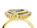 Yellow gold Fancy Green Heart  Halo Diamond Ring with Milgrain Edge and Round Prong Setting_27