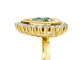 Yellow gold Fancy Green Heart  Halo Diamond Ring with Milgrain Edge and Round Prong Setting_28