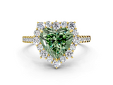 Yellow gold Fancy Green Heart  Halo Diamond Ring with Pavé Band and Prong Setting_17
