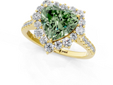 Yellow gold Fancy Green Heart  Halo Diamond Ring with Pavé Band and Prong Setting_18