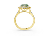 Yellow gold Fancy Green Heart  Halo Diamond Ring with Pavé Band and Prong Setting_20