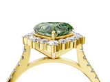 Yellow gold Fancy Green Heart  Halo Diamond Ring with Pavé Band and Prong Setting_21