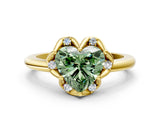 Yellow gold Fancy Green Heart  Halo Diamond Ring with Round Cluster Setting, Solitaire Band, and Four-Prong Setting_50