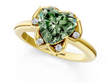 Yellow gold Fancy Green Heart  Halo Diamond Ring with Round Cluster Setting, Solitaire Band, and Four-Prong Setting_51