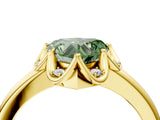 Yellow gold Fancy Green Heart  Halo Diamond Ring with Round Cluster Setting, Solitaire Band, and Four-Prong Setting_54
