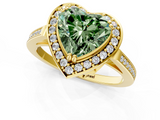 Yellow gold Fancy Green Heart  Halo Diamond Ring with Split Shank and Four-Prong Setting_1