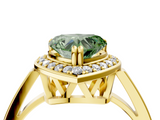 Yellow gold Fancy Green Heart  Halo Diamond Ring with Split Shank and Four-Prong Setting_4