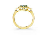 Yellow gold Fancy Green Heart  Halo Diamond Ring with Tapered Band and Four-Prong Setting_10