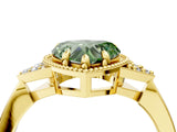 Yellow gold Fancy Green Heart  Halo Diamond Ring with Tapered Band and Four-Prong Setting_11