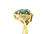 Yellow gold Fancy Green Heart  Halo Diamond Ring with Tapered Band and Four-Prong Setting_12