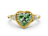 Yellow gold Fancy Green Heart  Halo Diamond Ring with Tapered Band and Four-Prong Setting_7