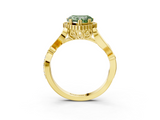 Yellow gold Fancy Green Heart  Halo Diamond Ring with Vintage Split Shank and Four-Prong Setting_3