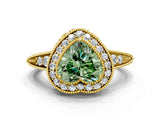Yellow gold Fancy Green Heart  Halo Diamond Split Shank Ring with Milgrain Detail_29