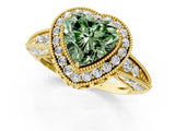 Yellow gold Fancy Green Heart  Halo Diamond Split Shank Ring with Milgrain Detail_30