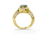 Yellow gold Fancy Green Heart  Halo Diamond Split Shank Ring with Milgrain Detail_32