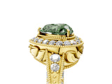 Yellow gold Fancy Green Heart  Halo Diamond Split Shank Ring with Milgrain Detail_34
