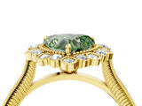 Yellow gold Fancy Green Heart  Halo Milgrain Pave Diamond Ring with Four-Prong Setting 5
