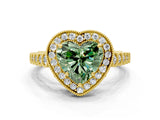 Yellow gold Fancy Green Heart  Halo Milgrain Solitaire with Bezel Set Side Stones and Pave Band_30