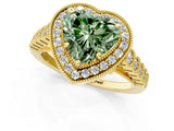 Yellow gold Fancy Green Heart  Halo Milgrain Solitaire with Bezel Set Side Stones and Pave Band_31