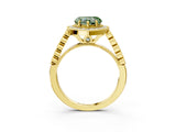 Yellow gold Fancy Green Heart  Halo Milgrain Solitaire with Bezel Set Side Stones and Pave Band_33