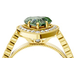 Yellow gold Fancy Green Heart  Halo Milgrain Solitaire with Bezel Set Side Stones and Pave Band_34