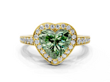 Yellow gold Fancy Green Heart  Halo Pavé Diamond Engagement Ring with Bezel Setting