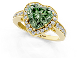Yellow gold Fancy Green Heart  Halo Pavé Diamond Engagement Ring with Bezel Setting_1