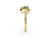 Yellow gold Fancy Green Heart  Halo Pavé Diamond Engagement Ring with Bezel Setting_2