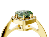 Yellow gold Fancy Green Heart  Halo Pavé Diamond Engagement Ring with Bezel Setting_4