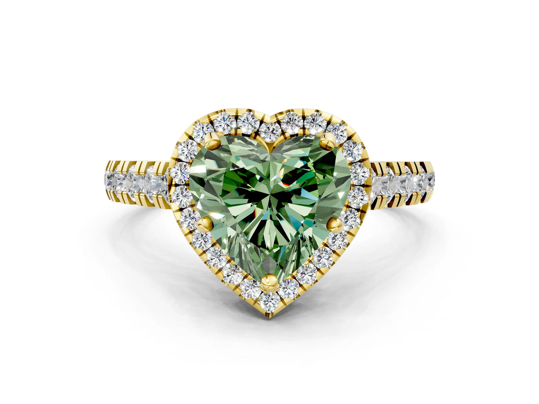 Yellow gold Fancy Green Heart  Halo Pavé Diamond Engagement Ring with Four-Prong Setting_26