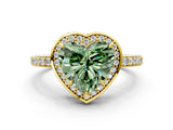 Yellow gold Fancy Green Heart  Halo Pave Band Solitaire Ring with Prong Setting_29
