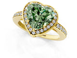 Yellow gold Fancy Green Heart  Halo Pave Band Solitaire Ring with Prong Setting_30