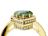 Yellow gold Fancy Green Heart  Halo Pave Band Solitaire Ring with Prong Setting_33