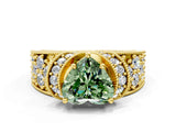 Yellow gold Fancy Green Heart  Halo Pave Diamond Engagement Ring with Milgrain Detailing_29