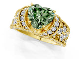 Yellow gold Fancy Green Heart  Halo Pave Diamond Engagement Ring with Milgrain Detailing_30