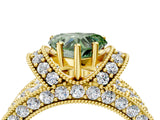 Yellow gold Fancy Green Heart  Halo Pave Diamond Engagement Ring with Milgrain Detailing_33