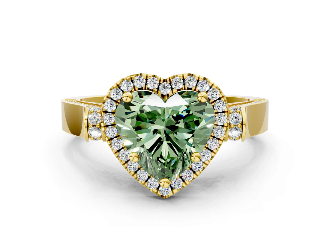 Yellow gold Fancy Green Heart  Halo Pave Split Shank Prong Setting Ring_117