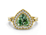 Yellow gold Fancy Green Heart  Halo Round Diamond Milgrain Pave Engagement Ring_3
