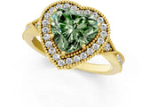 Yellow gold Fancy Green Heart  Halo Round Diamond Milgrain Pave Engagement Ring_4
