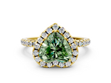 Yellow gold Fancy Green Heart  Halo Round Diamond Pavé Band Four-Prong Ring_3