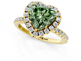Yellow gold Fancy Green Heart  Halo Round Diamond Pavé Band Four-Prong Ring_4
